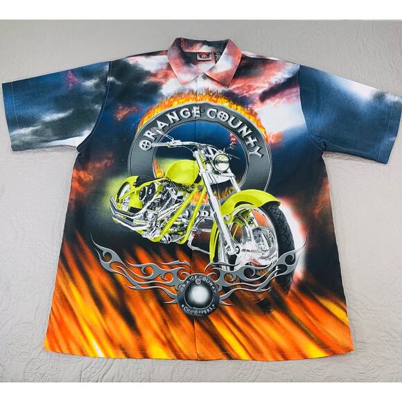 Orange County Choppers Shirt Mens Large AOP‎ OCC Vintage Y2K Motorcycle Button - Picture 1 of 7
